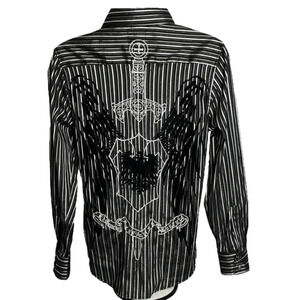 EL General mens long sleeve western shirt, L, snaps, blk/silver stripes